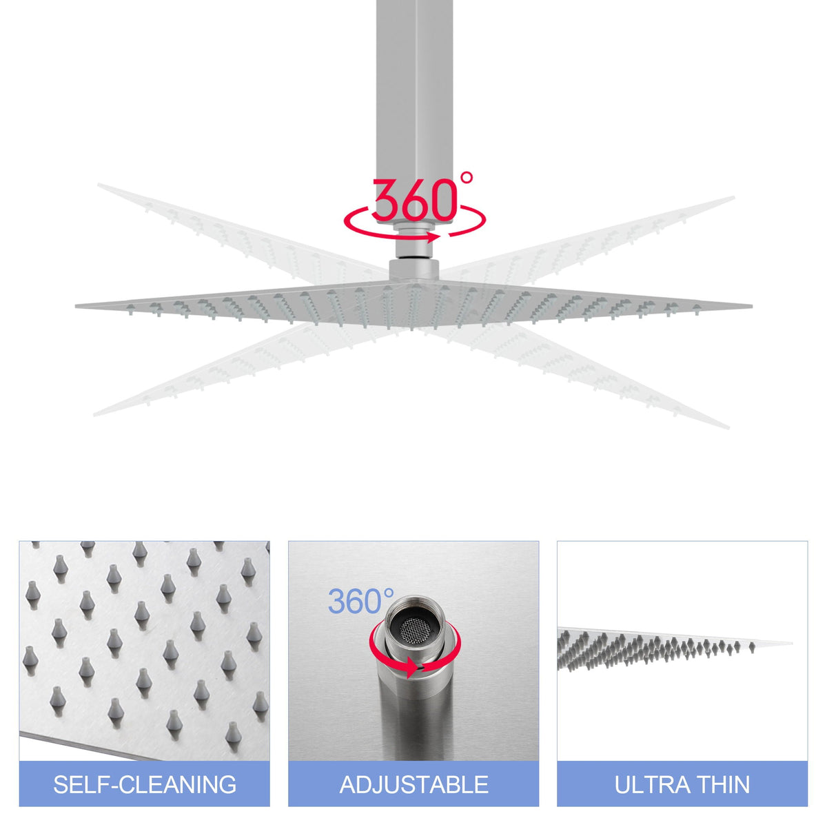 Modern 10" Square Rainfall Shower Head & Stainless Steel Wall Or Ceiling Mount Luxury Spa Shower Panel, photo 20 of 32