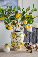 8.7x8.7x15' White Ceramic Lidded Jar with Playful Lemon Design by HouseOfZazla