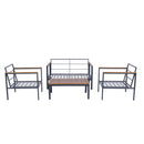 4 Piece Outdoor Sofa Set with Acacia Wood Top, Padded Patio Conversation Table Chair Set w/Coffee Table for Garden, Backyard, Poolside Dark Grey Cushion