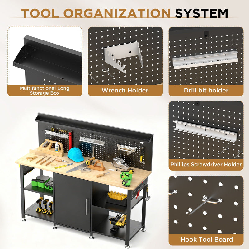 Workbench With Storage Cabinet And Pegboard - Black, photo 5 of 9