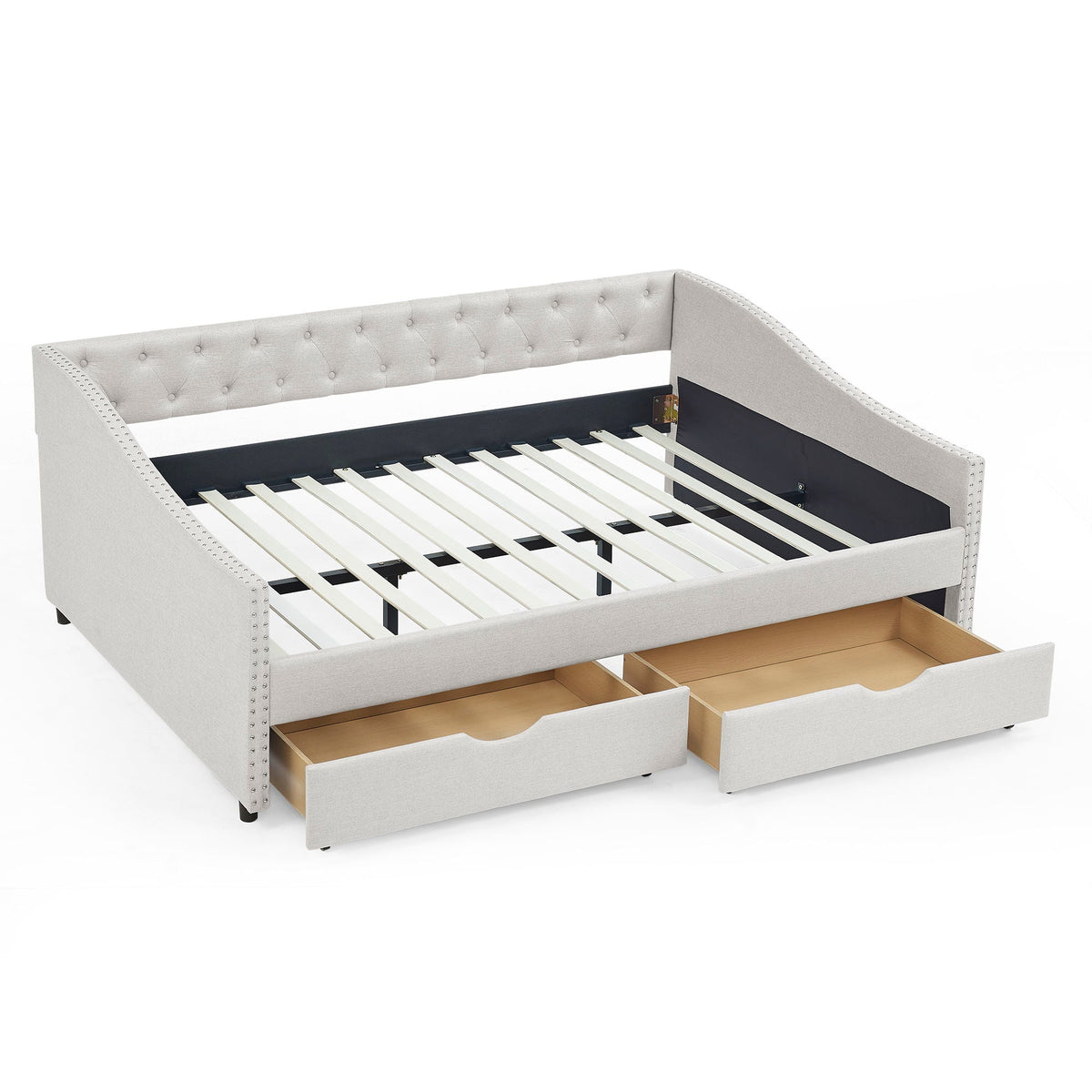Upholstered Tufted Daybed With Drawers, Waved Arms, photo 4 of 27