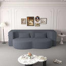 Modern Floor Sofa With Two Pillows Convertible Teddy Fabric Foam Filled Bed