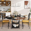 Round Dining Table For 4 With Storage Shelf - Brown / Black by HouseOfZazla