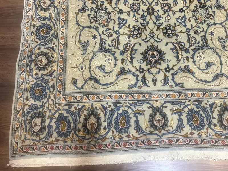 Persian Kashan Rug, Unique Colors, 225 KPSI, Light Green and Light Blue