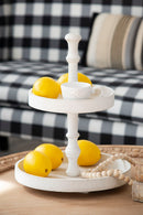 Two Tiered Round Wooden Tray - White by HouseOfZazla