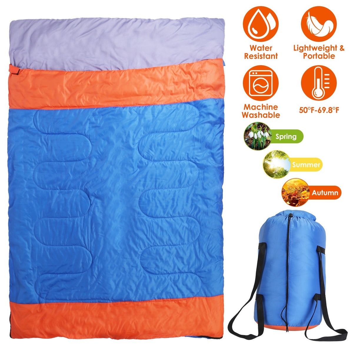 2 People Sleeping Bag for Adult Kids Lightweight Water Resistant Camping Cotton Liner Cold Warm Weather Indoor Outdoor Use 3 Season with Sack for Spri, photo 4 of 8