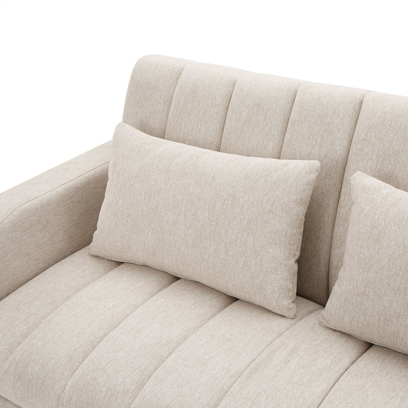 55.9" Convertible Sofa Bed Loveseat Sofa with Three USB Ports, Two Side Pockets, Two Cup Holders and 360Swivel Phone Holder for Living Room, Beige