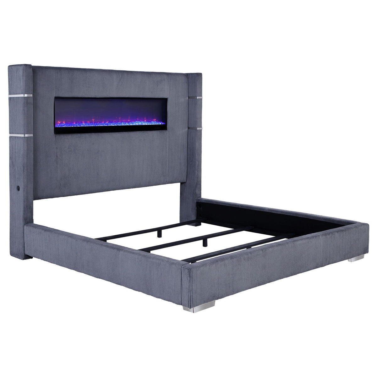Upholstered Wingback Bed with Flame Visualizer - Soft Fabric - Black, Dark Gray, or Beige, photo 3 of 40