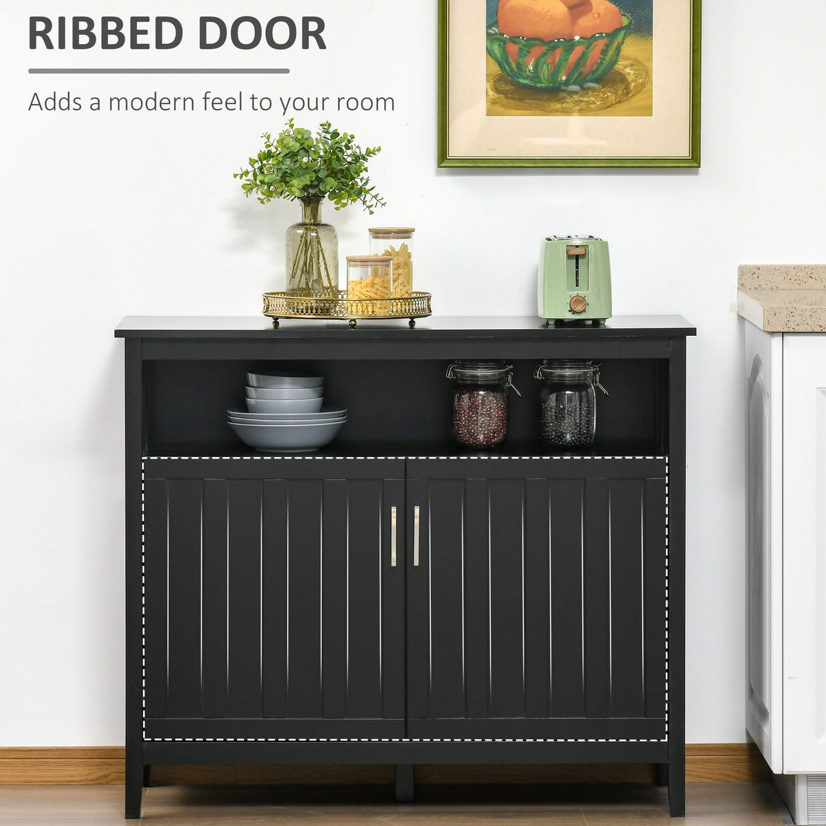 Homcom - Sideboard Buffet Cabinet, Kitchen Cabinet, Coffee Bar Cabinet With 2 Doors And Adjustable Shelves For Entryway Living Room - Black, photo 3 of 7