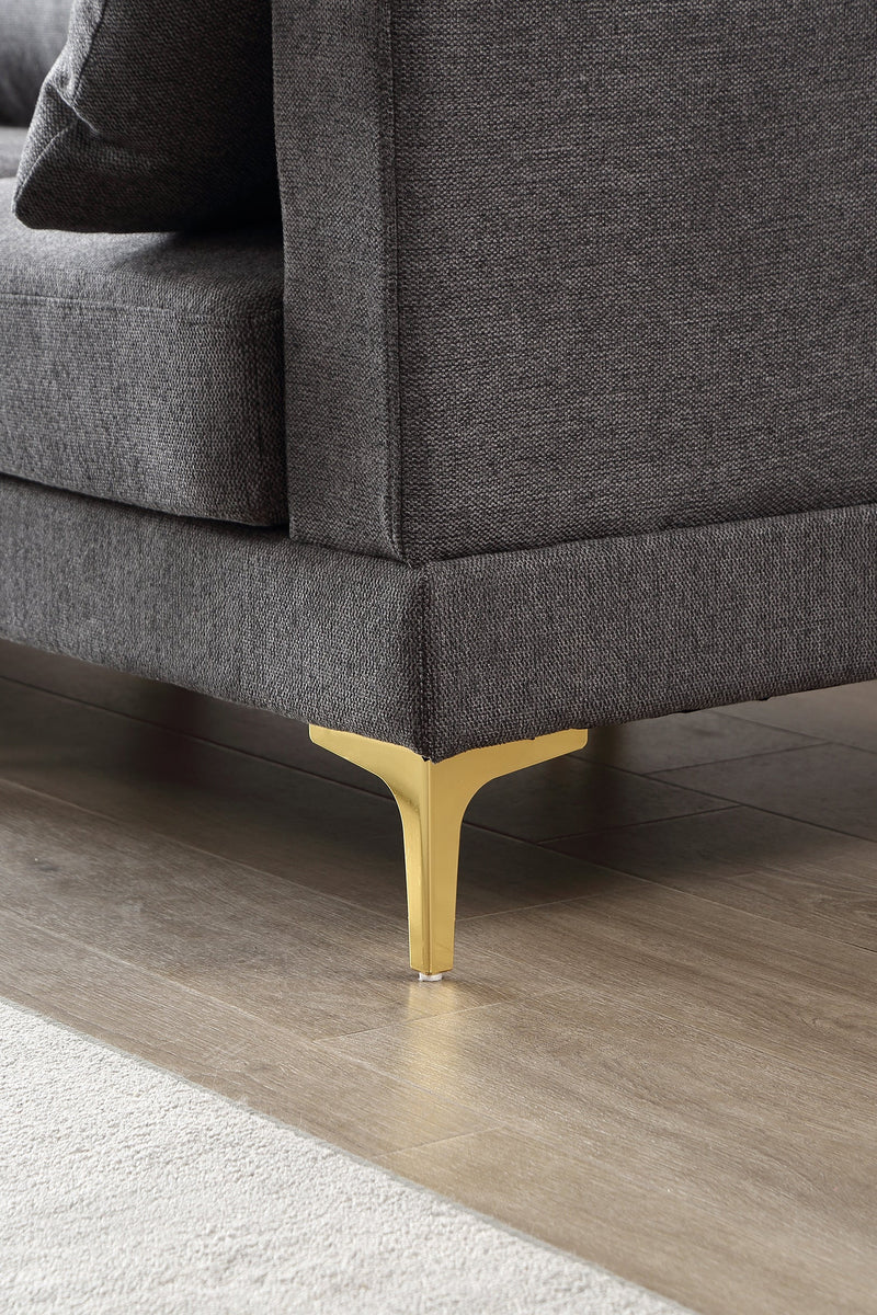 ADF Living Room Furniture Modern Leisure L Shape Couch Dark Grey Fabric