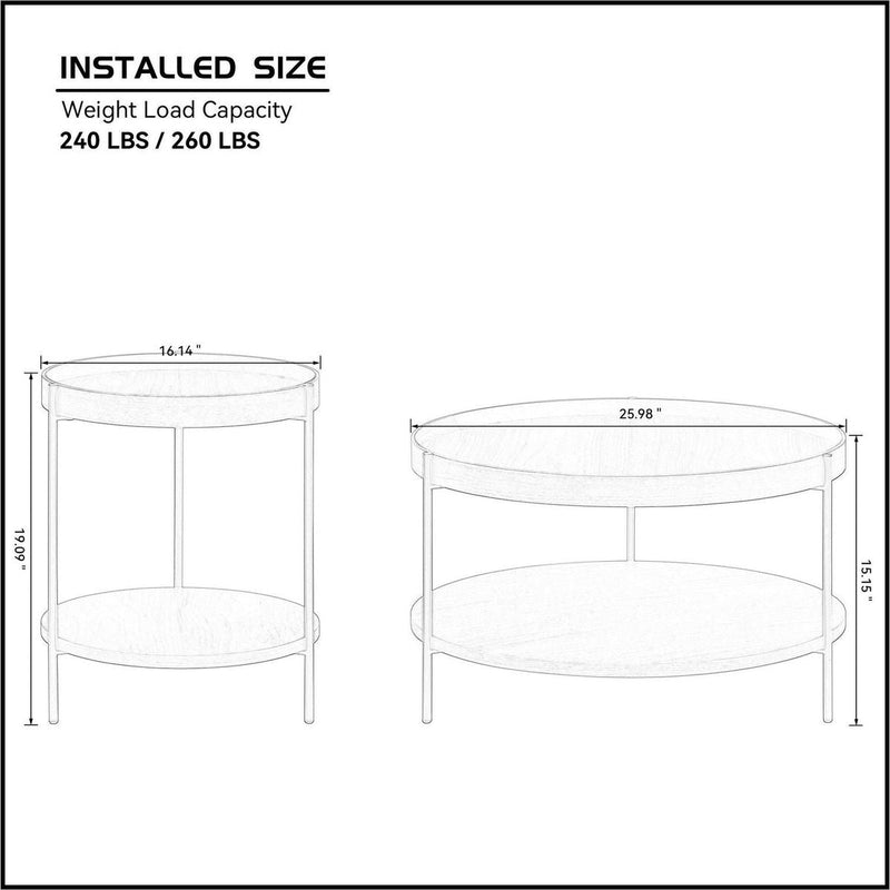 2-Piece Modern 2 tier Round Coffee Table Set for Living Room,Easy Assembly Nesting Coffee Tables, End Side Tables for Bedroom Office Balcony Yard,Walnut MDF