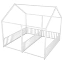 Metal Twin Size House Platform Beds 2 Shared Beds - Antique White by HouseOfZazla