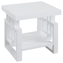 Rectangular End Table With Geometric Design And Open Shelf - White by HouseOfZazla