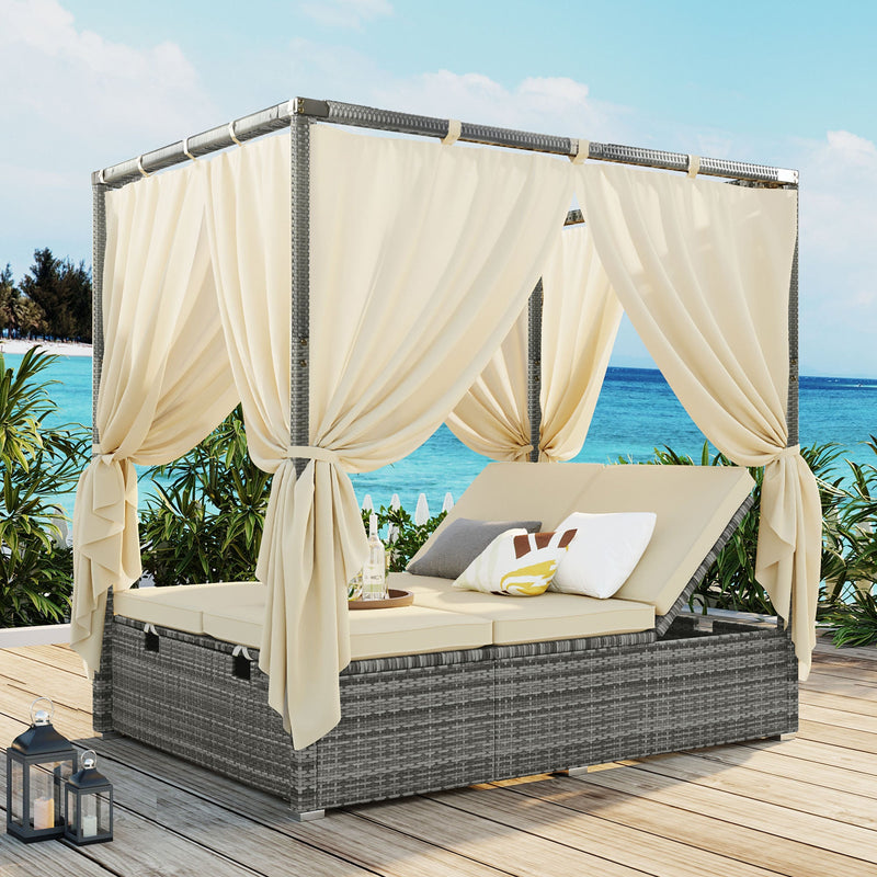 Adjustable Sun Bed With Curtain, High Comfort, With 3 Colors