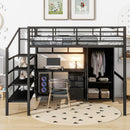Full Size Loft Bed With Desk Set And Wardrobe - Black by HouseOfZazla