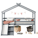 Low Loft House Bed With Slide, Ladder, Safety Guardrails, House Roof Frame by HouseOfZazla