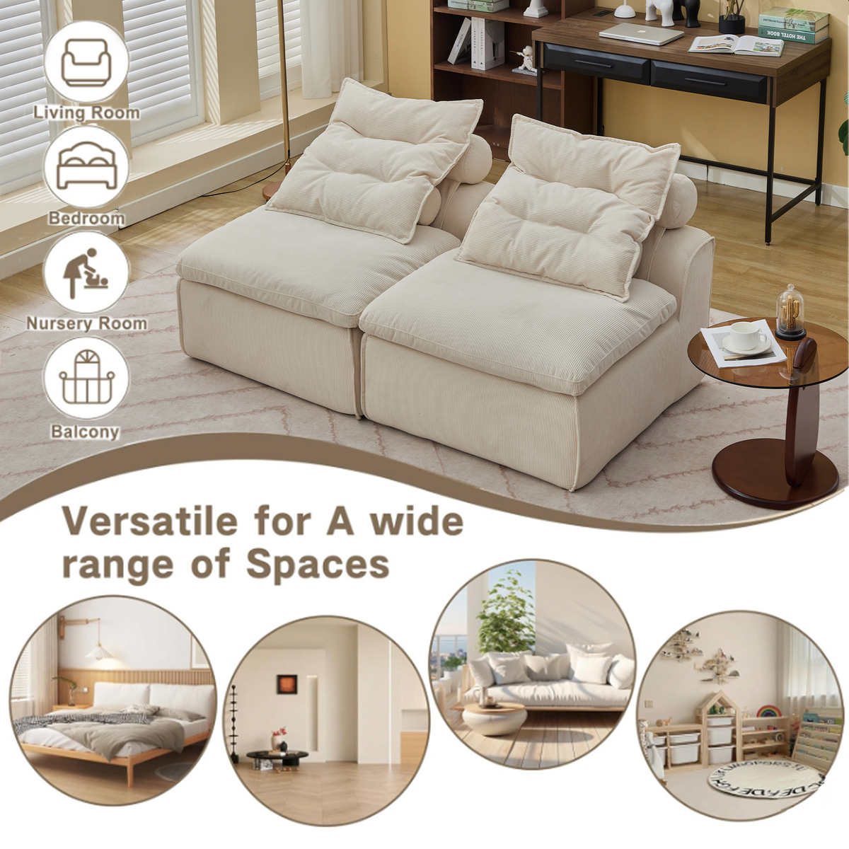 Modular Sofa with Neck and Lumbar Pillows - 2 Seats, photo 3 of 10