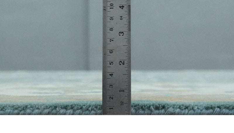 9.2x11.9 Hand Knotted Blue and Ivory Traditional Oushak Wool Area Rug