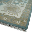 9.2x11.9 Hand Knotted Blue and Ivory Traditional Oushak Wool Area Rug