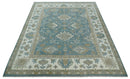 9.2x11.9 Hand Knotted Blue and Ivory Traditional Oushak Wool Area Rug
