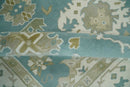 9.2x12.5 Hand Knotted Oriental Oushak Teal, Ivory and Beige Wool Area Rug