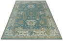 9.2x12.5 Hand Knotted Oriental Oushak Teal, Ivory and Beige Wool Area Rug