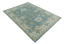 9.2x12.5 Hand Knotted Oriental Oushak Teal, Ivory and Beige Wool Area Rug