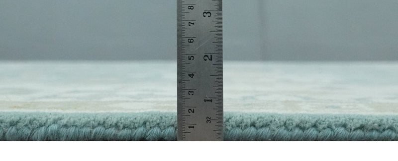 9.2x12.5 Hand Knotted Oriental Oushak Teal, Ivory and Beige Wool Area Rug