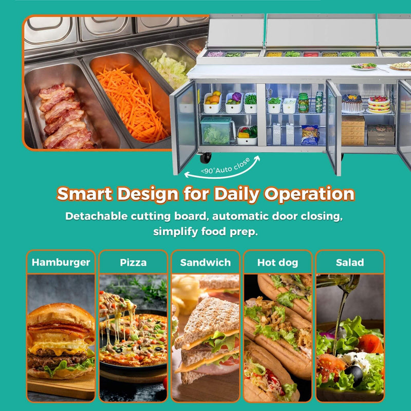 Heavy-Duty 93" Commercial Stainless Steel Pizza Prep Table With Refrigeration (SAK52193)