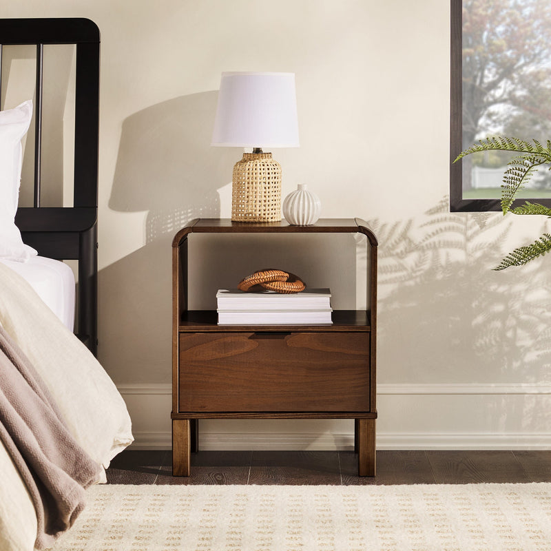 Elias Modern Curved-Frame Solid Wood Nightstand