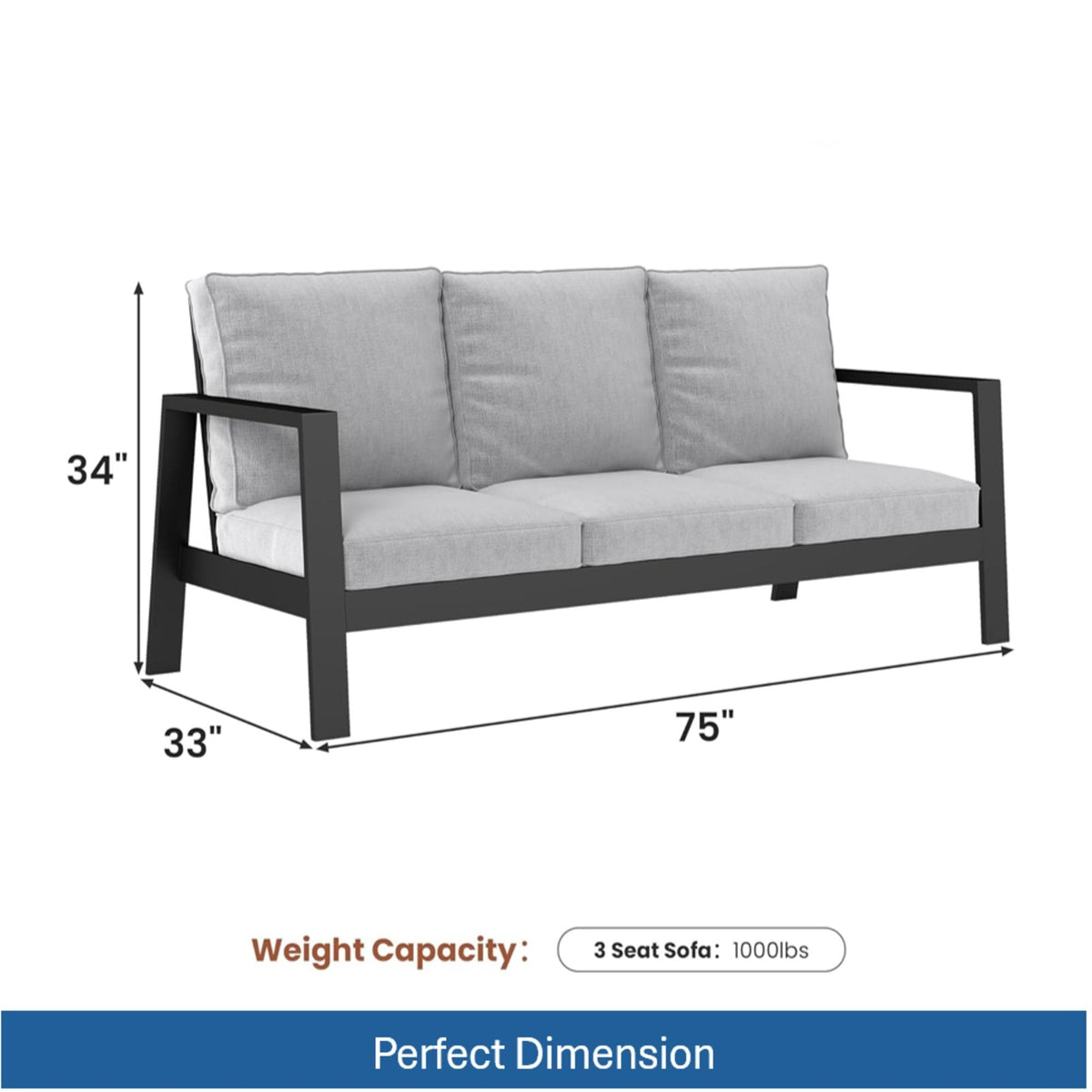 3 Seat All-Weather Patio Sofa With Cushions, photo 4 of 8