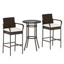 Patio Rattan Bar Height Table and Chairs with 2 Seat Cushions for Porch-White by LJGDeals