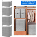 4 Pack Foldable Non Woven Storage Bags Closet Organizers Wardrobe Sorting Baskets with 2 Handles Dustproof Lid Zipper for Clothes Quilt 30L 110L 150L