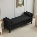Elegant Upholstered Bench, Daybed, Ottoman With Wood Legs & 2 Bolster Pillows - Black Boucle by HouseOfZazla