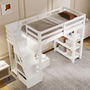 Loft Bed With 4 Layer Shelves, Storage Staircase, Small Wardrobe And LED Light by Unique Piece Furniture