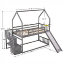 Twin Over Twin House Bunk Bed With Convertible Slide, Storage Staircase by Unique Piece Furniture