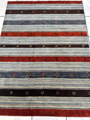 Hand-Knotted Indo-Gabbeh Wool & Bamboo Rug – 5'2" x 7' – Durable Striped Design