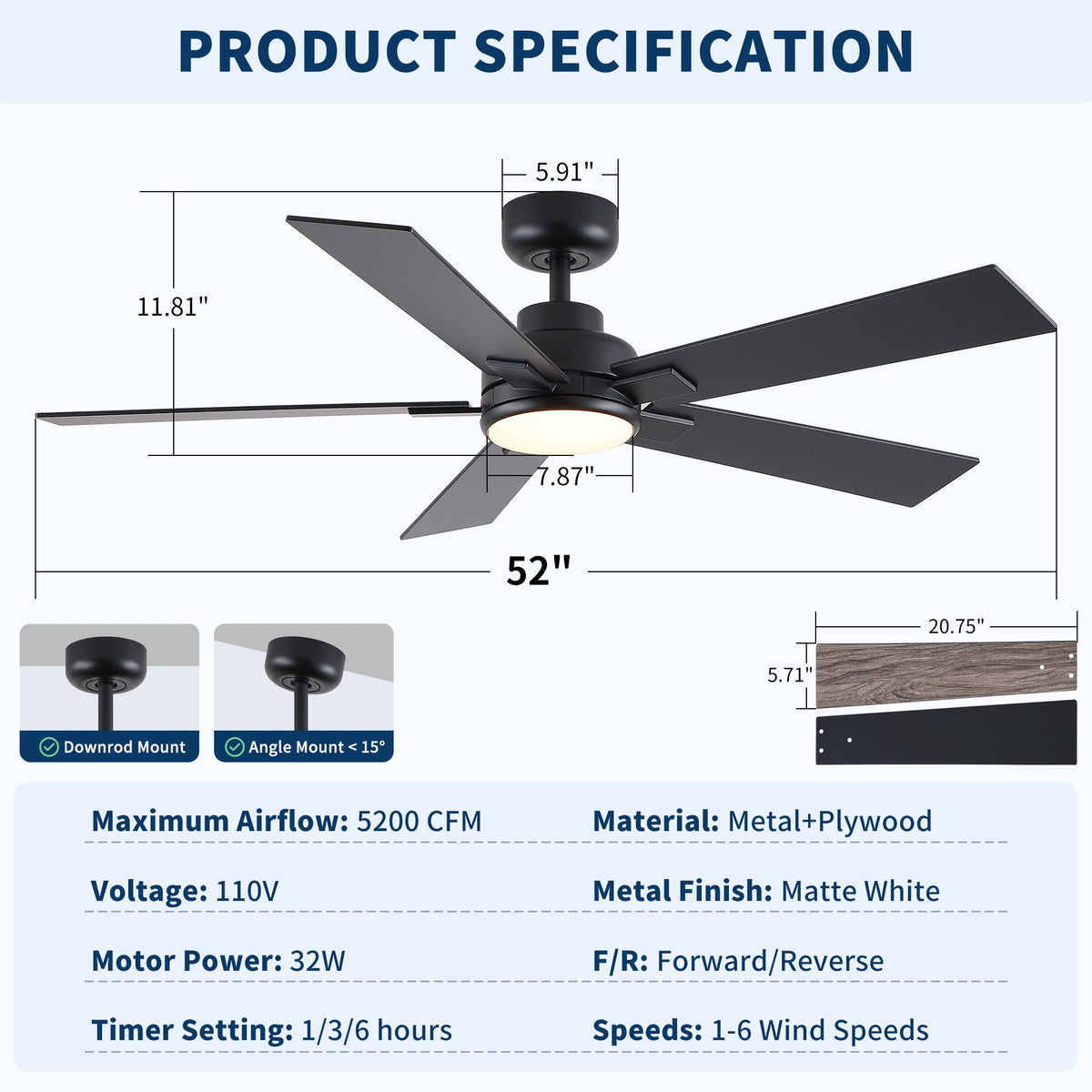 Reversible Motor Integrated LED Dimmable Ceiling Fan With Light, photo 23 of 40