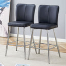 Modern Bar Chair Set Streamlined Backrest Metal Legs 2 Pieces - Black / Silver by HouseOfZazla