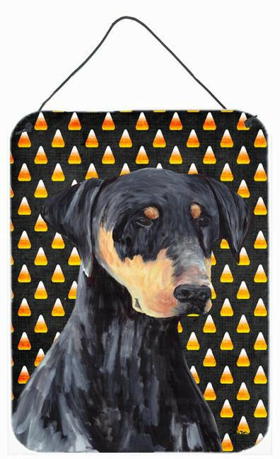 Doberman Natural Ears Candy Corn Halloween Portrait Wall or Door Hanging Prints