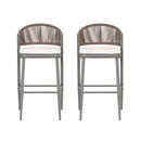 Outdoor Bar Height Metal Frame Counter Stools With Scallop Shaped Backrest & Water Resistant Cushions