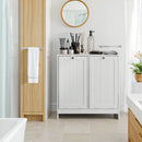 Tilted Laundry Hamper With Removable Basket, Hidden Storage Cabinet, Home Organizer For Bathroom - White by HouseOfZazla
