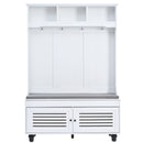 5-in-1 Entryway Bench with Shutter-shaped doors, Coat Rack, Cushion and 4 Sturdy Hooks, 47.2" Wide Hall Tree with Storage Bench for Hallway, Entryway, Living Room