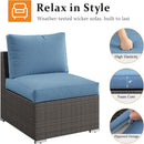 Armless Patio Sofa Set, With UV Resistant Frame And Waterproof Cushions - Blue / Brown by HouseOfZazla
