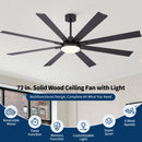 Large Ceiling Fan With Dimmable LED Light 8 Blades Remote Control, Reversible DC Motor by HouseOfZazla
