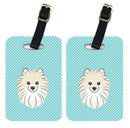 Checkerboard Blue Pomeranian Luggage Tag