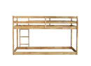 Solid Wooden, Solid Rubber Wooden Twin over Twin Floor Bunk Bed with Ladder, with Bed Platform of Strengthened Slats  , Natural