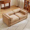 Stylish Camel Chenille 2-Seater Sofa with Storage Seat and Cylindrical Backrest