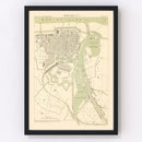Vintage Map of Ostend, Belgium 1878