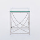 3 Pieces Silver Square Nesting Glass End Tables- Small Coffee Table Set- Stainless Steel Small Coffee Tables with Clear Tempered Glass- 18" Modern Minimalist Side Table for Living Room (Curve)